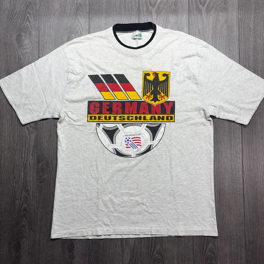 Vintage 1994 World Cup USA Germany Deutschland Shirt Mens L Gray Ringer Tee